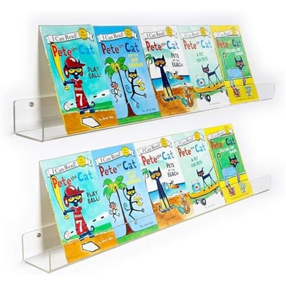 36-Inch Acrylic Floating Bookshelves for Kids, 2-Pack, Extra-Large Wall Shelves - Picture 7 of 7